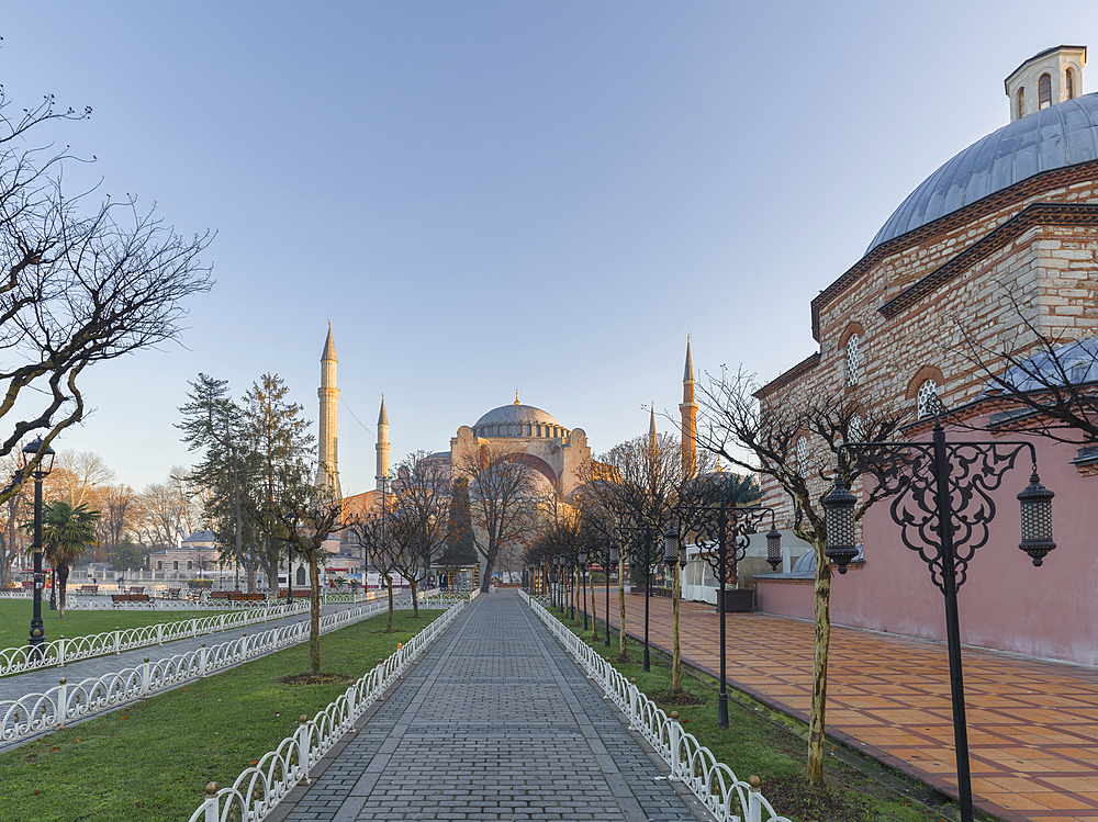 Exterior of Hagia Sophia Mosque at sunrise, UNESCO World Heritage Site, Istanbul, Turkey, Europe