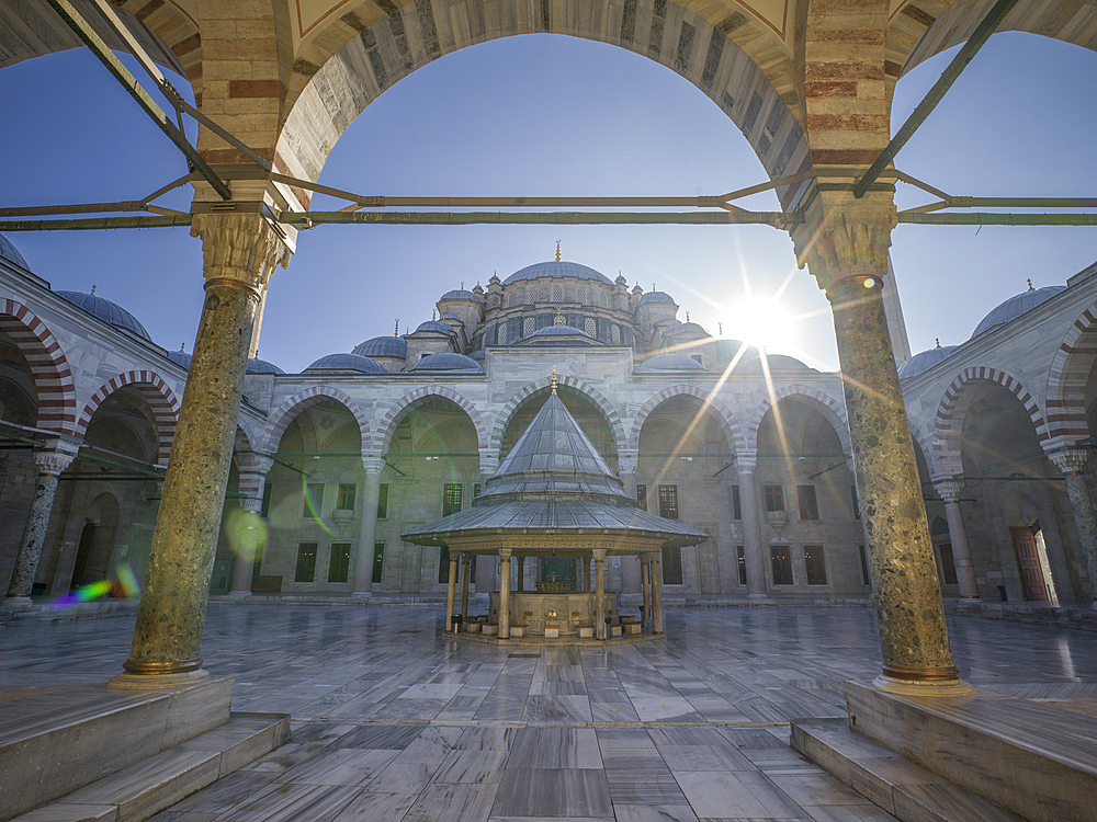 Inner cloister of Fatih Camii Mosque, Istanbul, Turkey, Europe