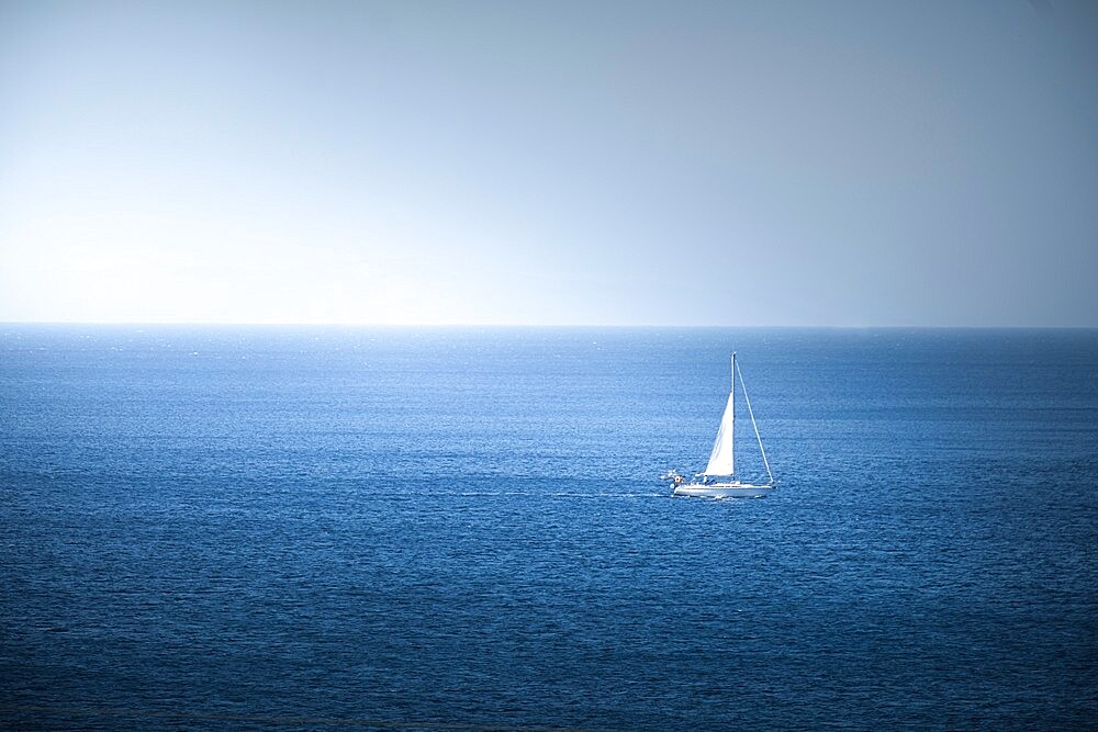 Lonely sail boat in the sea, Antiparos Island, Cyclades, Greek Islands, Greece, Europe