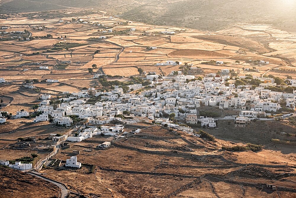 Small Greek village at sunset, Paros Island, Cyclades, Greek Islands, Greece, Europe