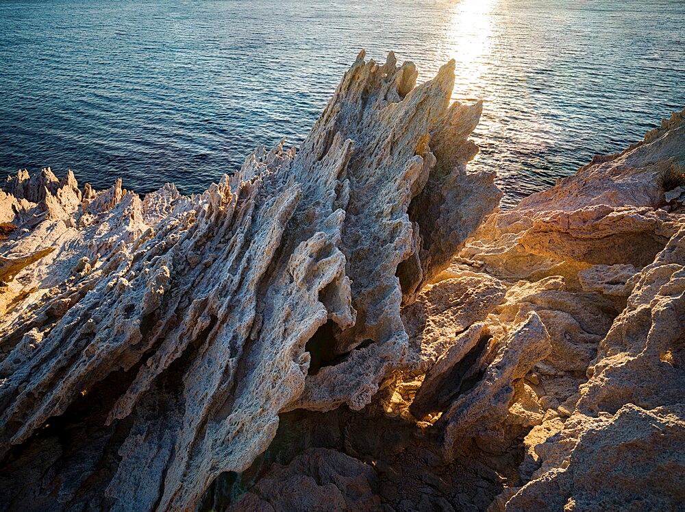 Spiked harsh rock on Antiparos Island, Cyclades, Greek Islands, Greece, Europe