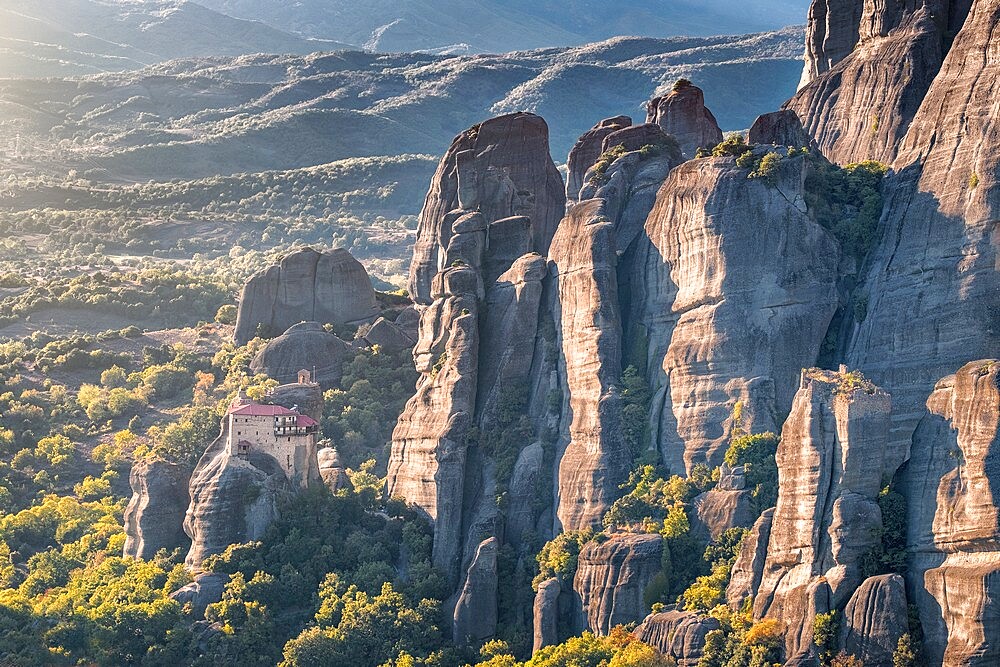 Sunset on Agios Nikolaos Monastery in Meteora, UNESCO World Heritage Site, Thessaly, Greece, Europe