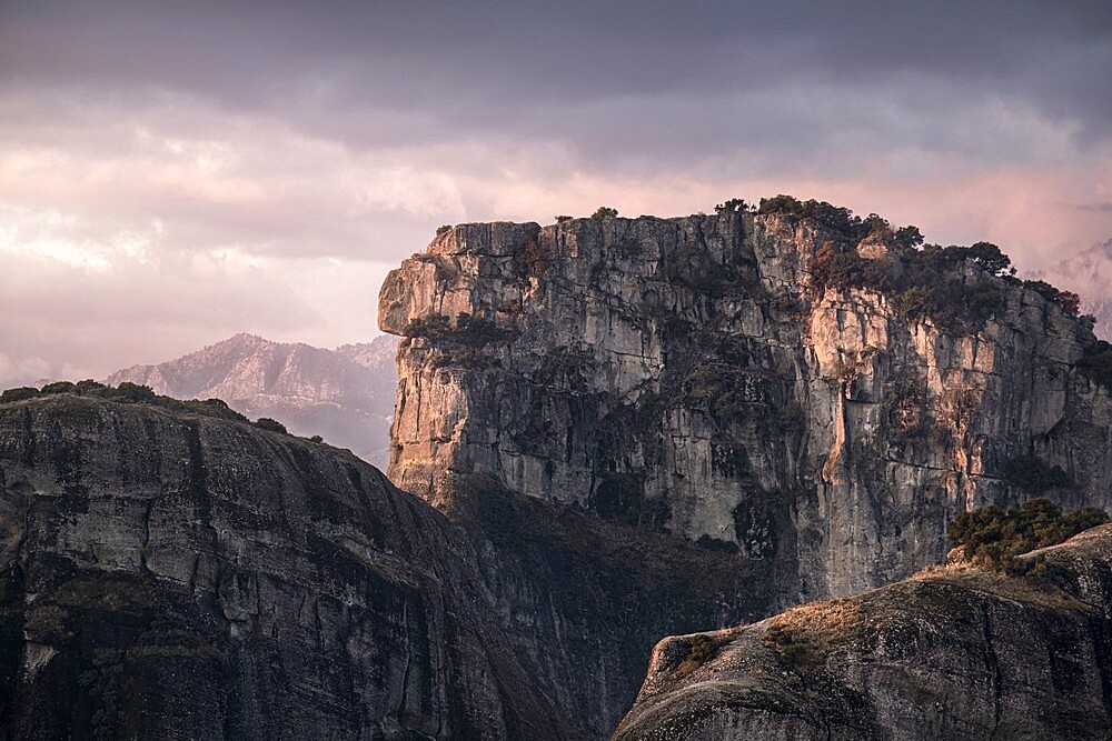 Pink sunrise in Meteora, Thessaly, Greece, Europe