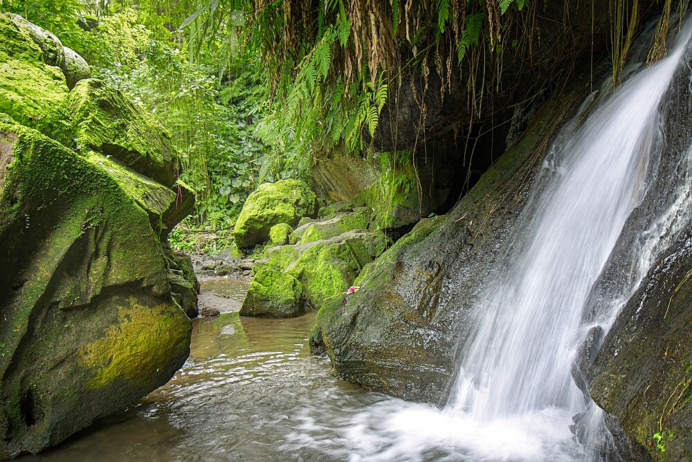 Waterfall in the jungle with rocks, Bali, Indonesia, Southeast Asia, Asia