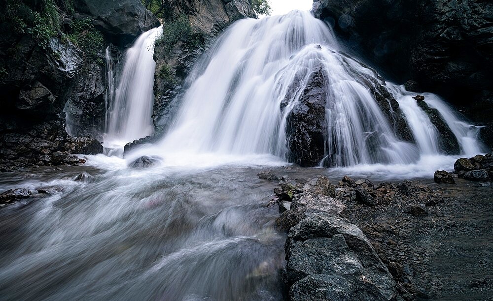 Imlil hidden waterfall on the slopes of Jebel Toubkal mountain, Morocco, North Africa, Africa