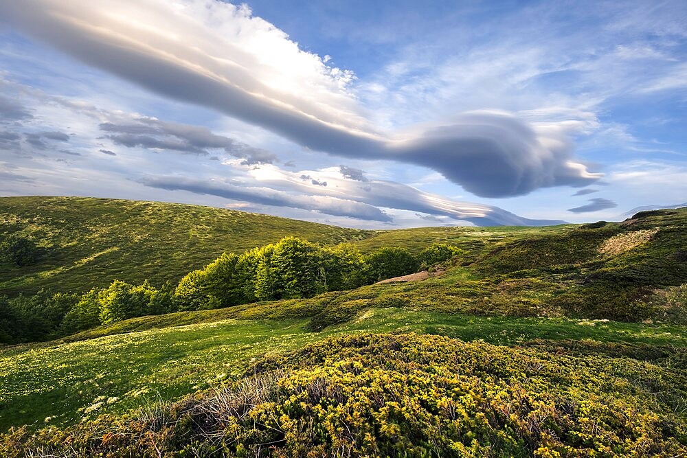 Lenticular clouds on Cusna mountain, Cusna mountain, Appenines, Emilia Romagna, Italy, Europe