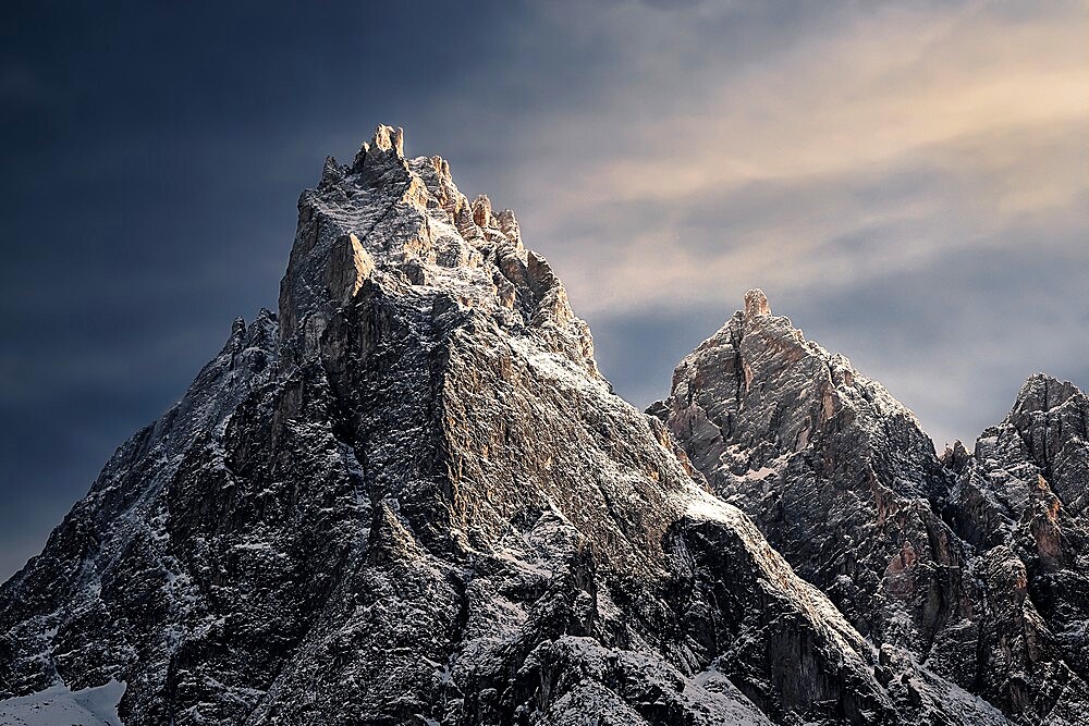 Dolomite mountain with snow at sunset, Trentino-Alto Adige, Italy, Europe