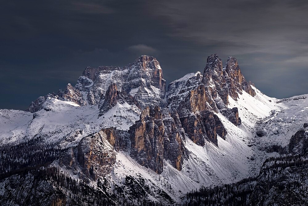 Croda da Lago mountain covered by snow, Dolomites, Trentino-Alto Adige, Italy, Europe