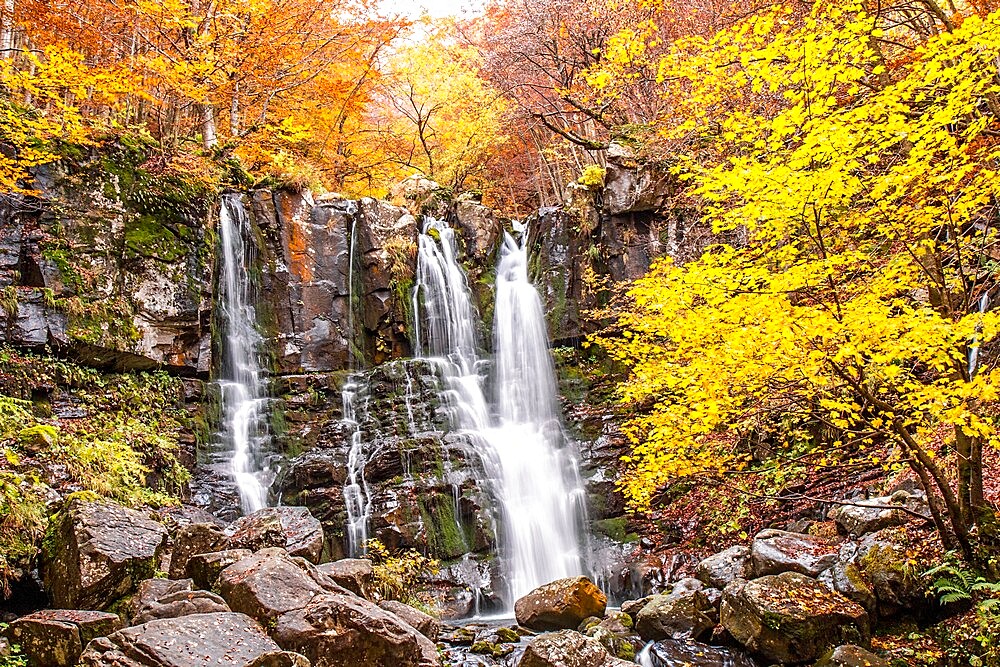 Long exposure at Dardagna waterfalls in autumn, Parco Regionale del Corno alle Scale, Emilia Romagna, Italy, Europe