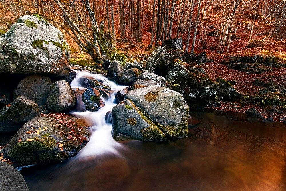 Long exposure at Dardagna waterfalls in autumn, Parco Regionale del Corno alle Scale, Emilia Romagna, Italy, Europe