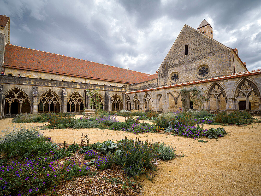 Cloister of the 12th century Noirlac Cistercian Abbey, Cher, Centre-Val del Loire, France, Europe