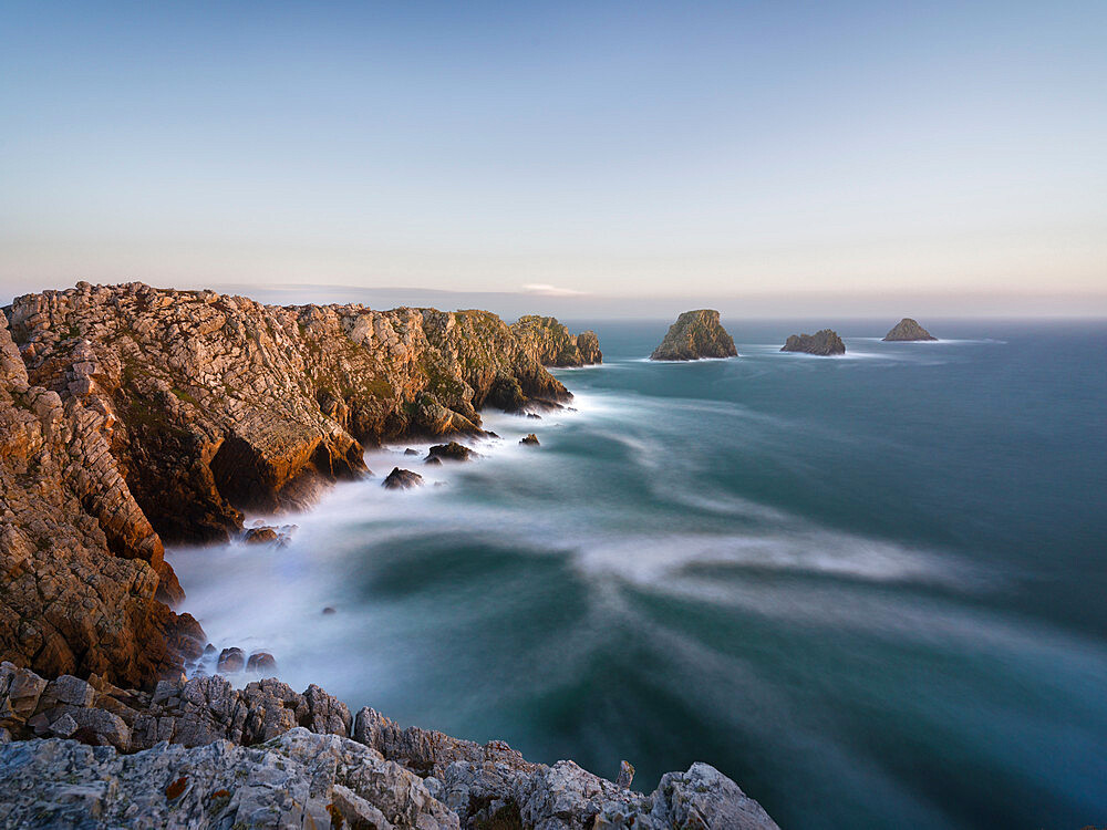 Long exposure on the cliffs and rocks at Pen Hir, Finistere, Brittany, France, Europe