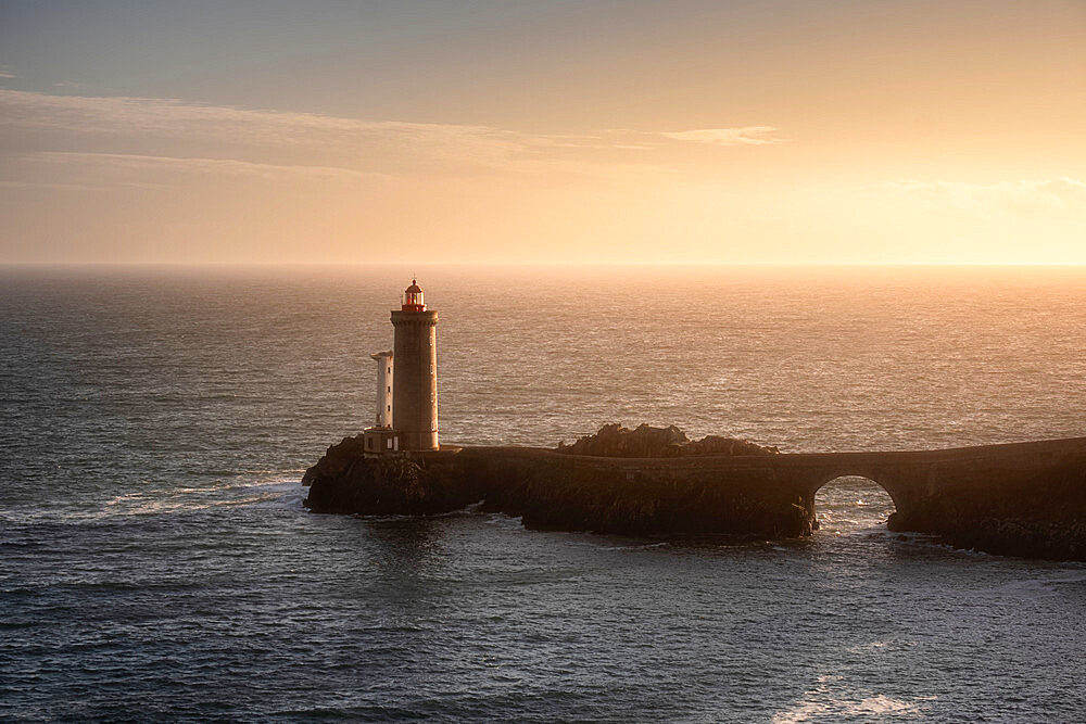 Petit Minou Lighthouse at sunset, Finistere, Brittany, France, Europe