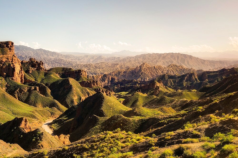 Binggou Danxia green hills, Gansu, China, Asia