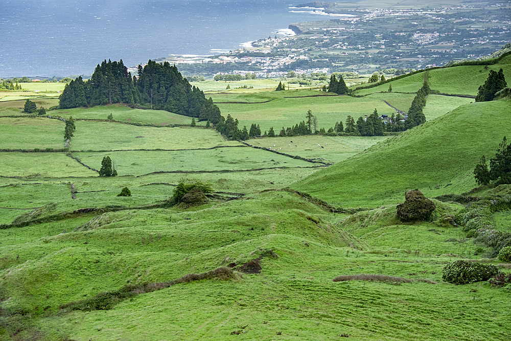 Miradouro do Pico do Carvao viewpoint on the green hills of Sao Miguel island, Azores Islands, Portugal, Atlantic, Europe