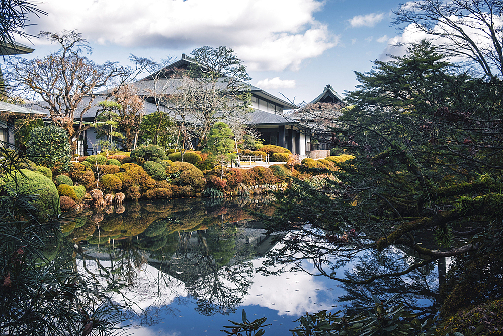 Shiunkaku Buddhist Temple's garden and Rin-no-ji Treasure House with autumn colors in Nikko, Honshu, Japan, Asia