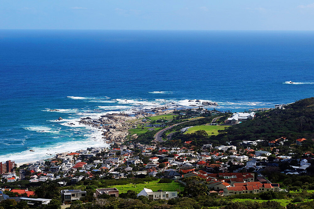 Camps Bay and the Atlantic Ocean from the Pipe Track, Camps Bay, near Cape Town, South Africa, Africa