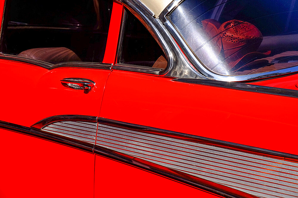 Close view of red vintage car, Havana, Cuba, West Indies, Central America