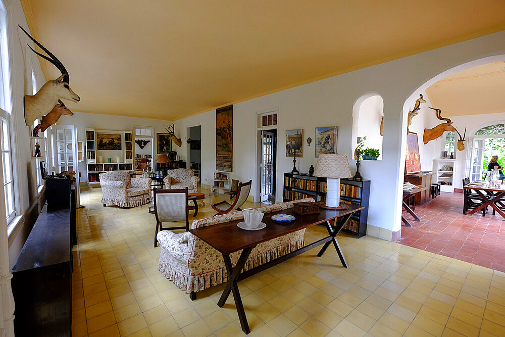 Interior of Ernest Hemingway's former home at Finca Vigia, San Francisco de Paula, Havana, Cuba, West Indies, Central America