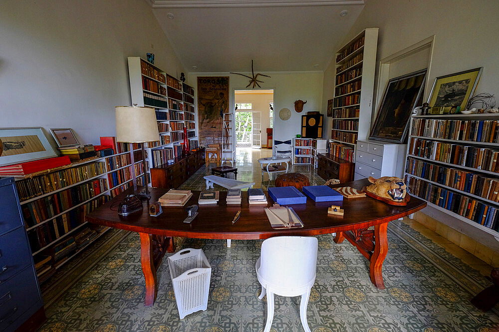 Interior of Ernest Hemingway's former home at Finca Vigia, San Francisco de Paula, Havana, Cuba, West Indies, Central America