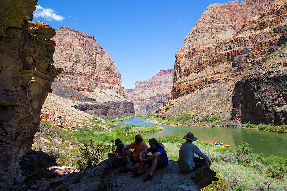 Rafters above their boats on the Colorado River through the Grand Canyon, Arizona, United States of America, North America