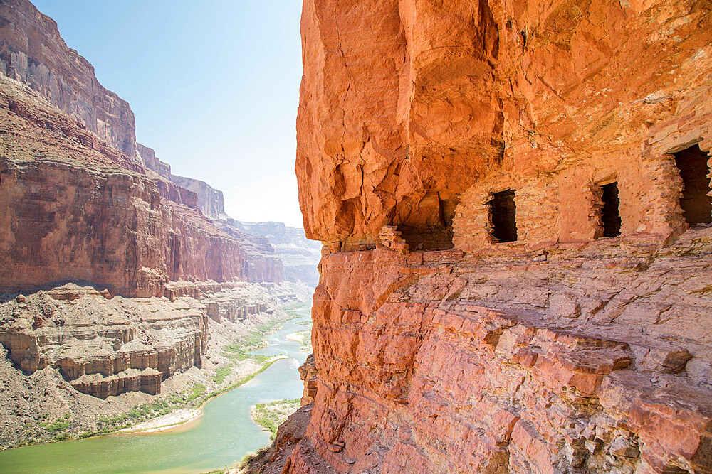 Ancient Nankoweap granary high above the Colorado River through the Grand Canyon, Grand Canyon National Park, UNESCO World Heritage Site, Arizona, United States of America, North America