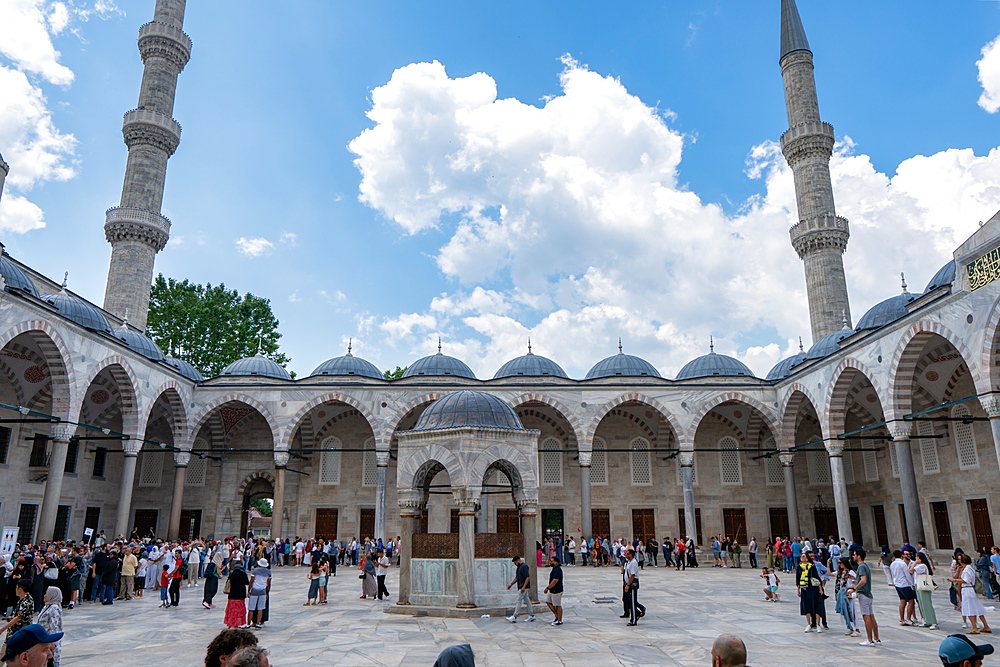 Blue mosque with beautiful minaret tower in Istanbul, Turkey
