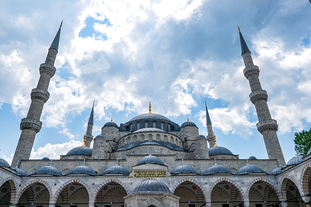 Blue mosque with beautiful minaret tower and dome in Istanbul, Turkey