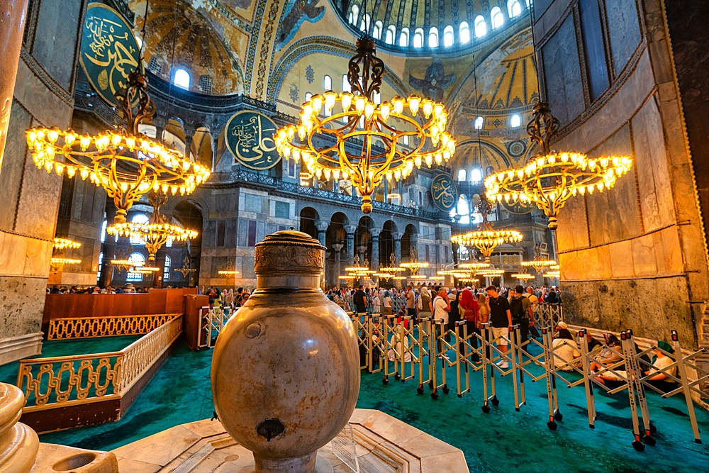 Hagia Sophia mosque with beautiful columns and ceiling in Istanbul, Turkey