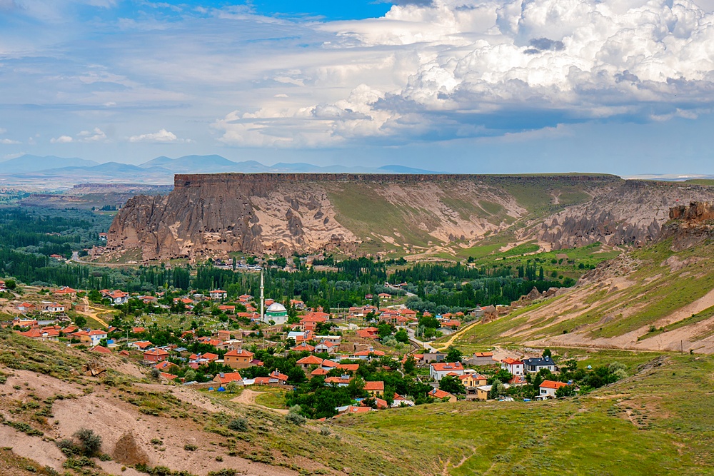 Yaprakhisar village on a valley in Cappadocia region in Turkey
