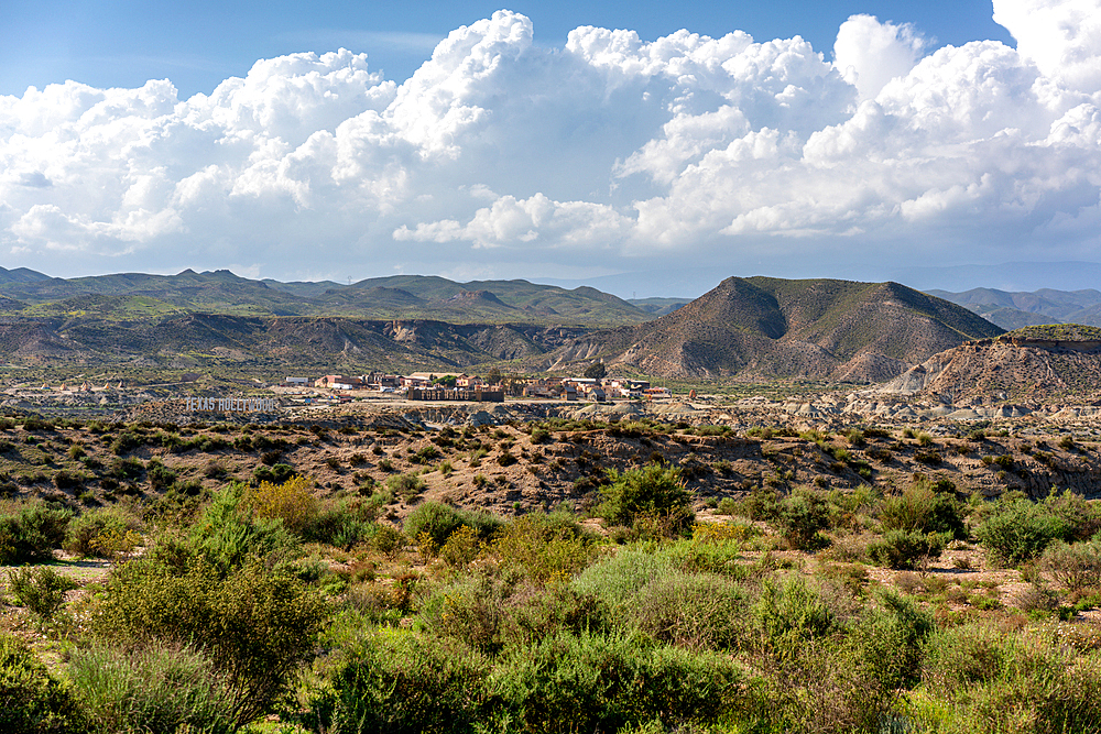 Tabernas desert landscape on a sunny day, Almeria, Andalusia, Spain, Europe