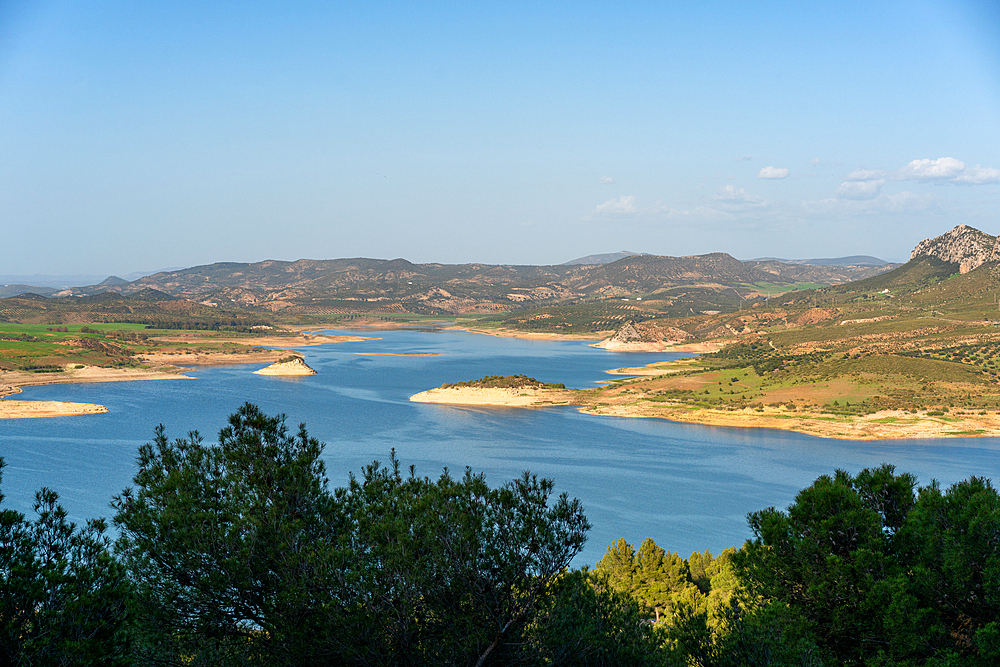 Landscape of Gobrantes and Guadalhorce water reservoir dam, Andalusia, Spain, Europe