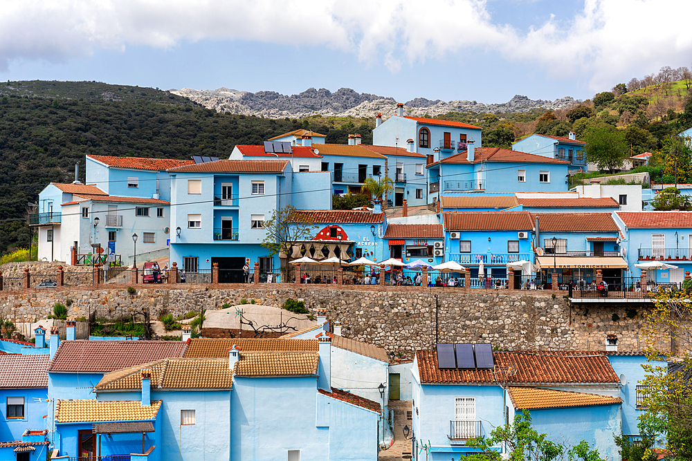 Blue painted Smurf house village of Juzcar, Pueblos Blancos region, Andalusia, Spain, Europe