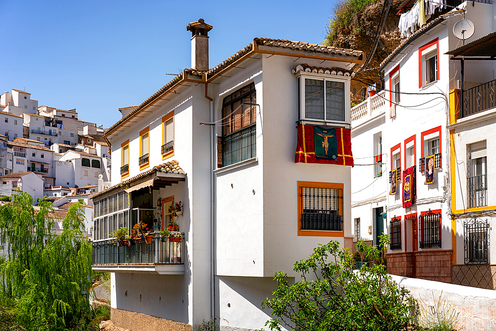 Street with white houses in Setenil de las Bodegas, Pueblos Blancos region, Andalusia, Spain, Europe