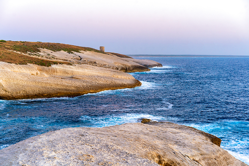 Su Riu de Sa Ide white rock cliffs at sunset, Sardinia, Italy, Mediterranean, Europe