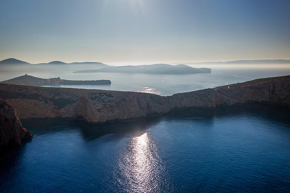 Capo Caccia, aerial drone view, Sardinia, Italy, Mediterranean, Europe