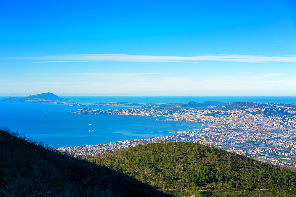 Naples city viewpoint from Mount Vesuvius volcano, Naples, Campania, Italy, Europe