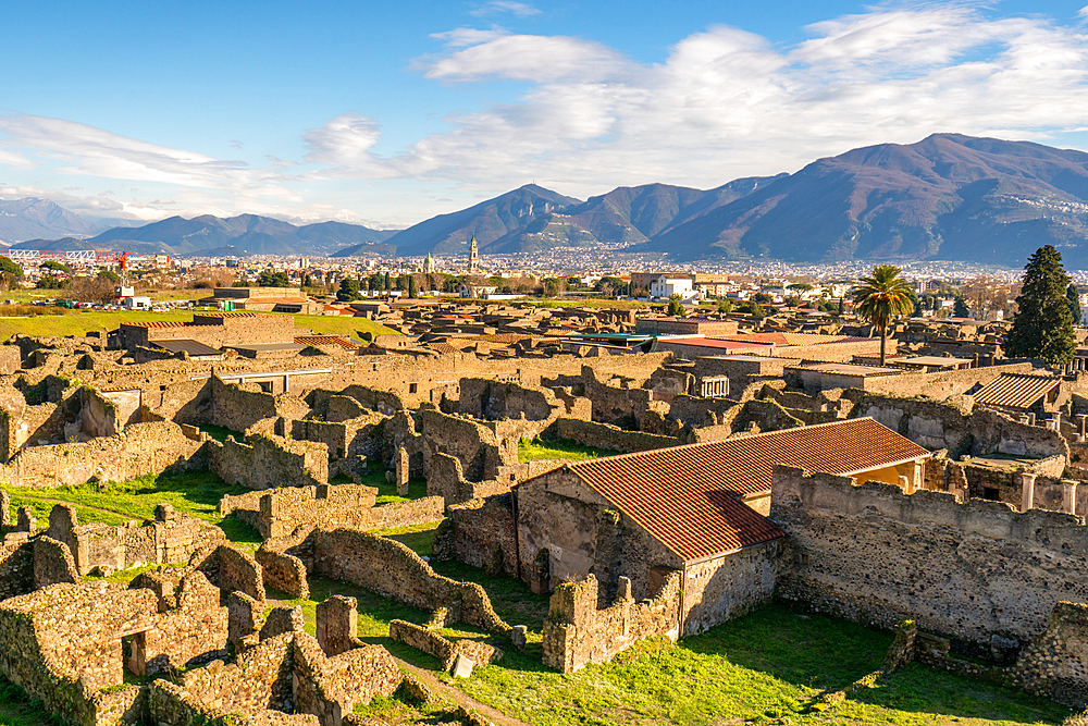 Pompeii archaeological site of ancient city destroyed by Mount Vesuvius volcano in Naples, Italy