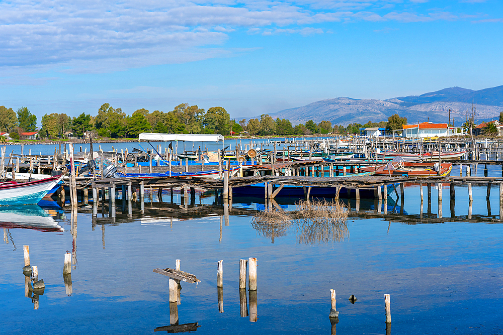 Fishermen boats on the sea in Tourlida Missolonghi port, Greece