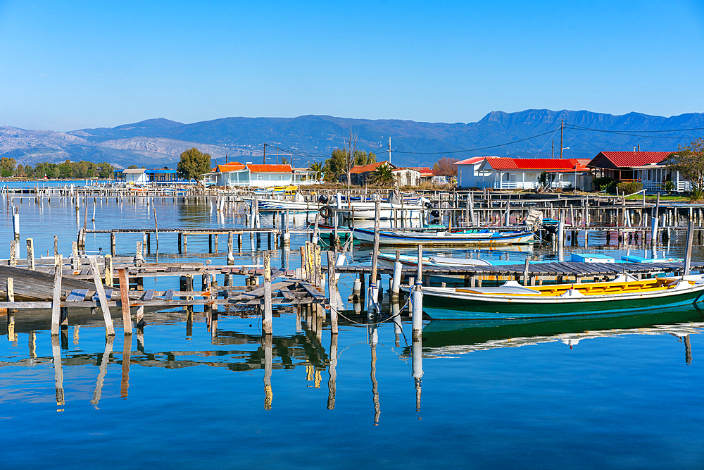 Fishermen boats on the sea in Tourlida Missolonghi port, Greece