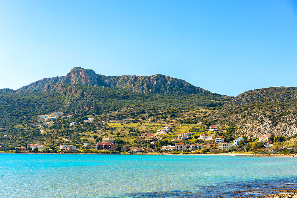 Plitra beach with turquoise water in Karavostasi in the south of Greece