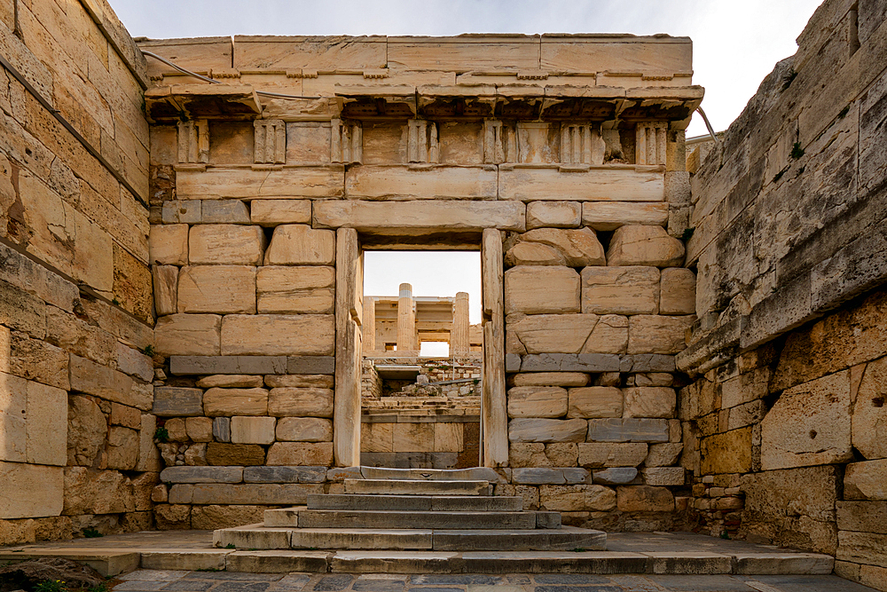 Athens Acropolis ancient Propylaea building entrance in Greece