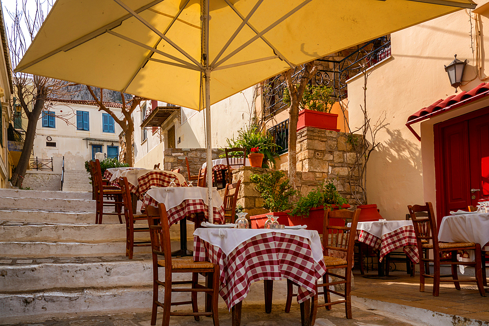 Charming restaurant terrace in Athens city, Greece