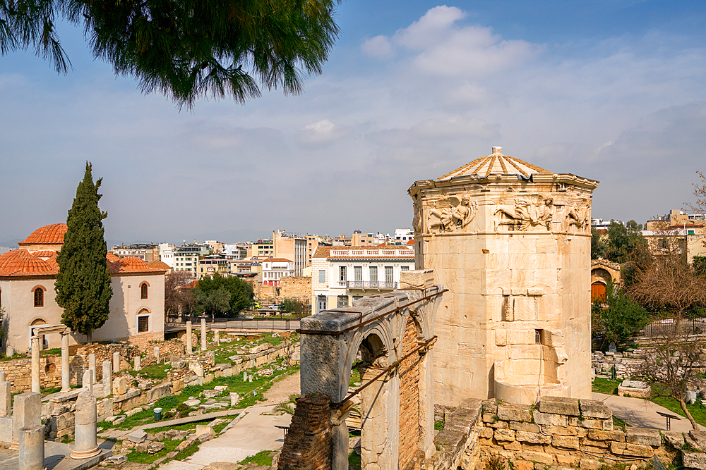 Horologion of Andronikos Kyrrhestes Tower of the winds in Roman Agora in Athens, Greece