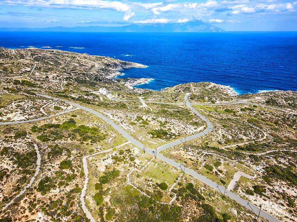 Kriaritsi project area drone aerial view with abandoned roads in the south of Greece