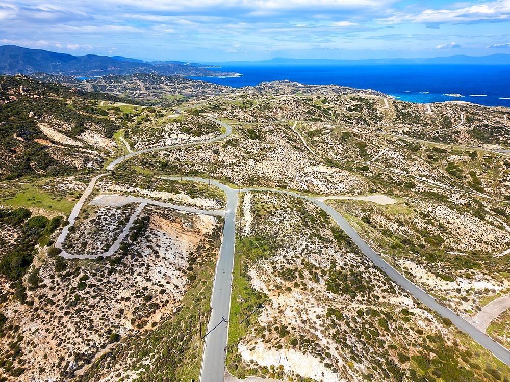 Kriaritsi project area drone aerial view with abandoned roads in the south of Greece