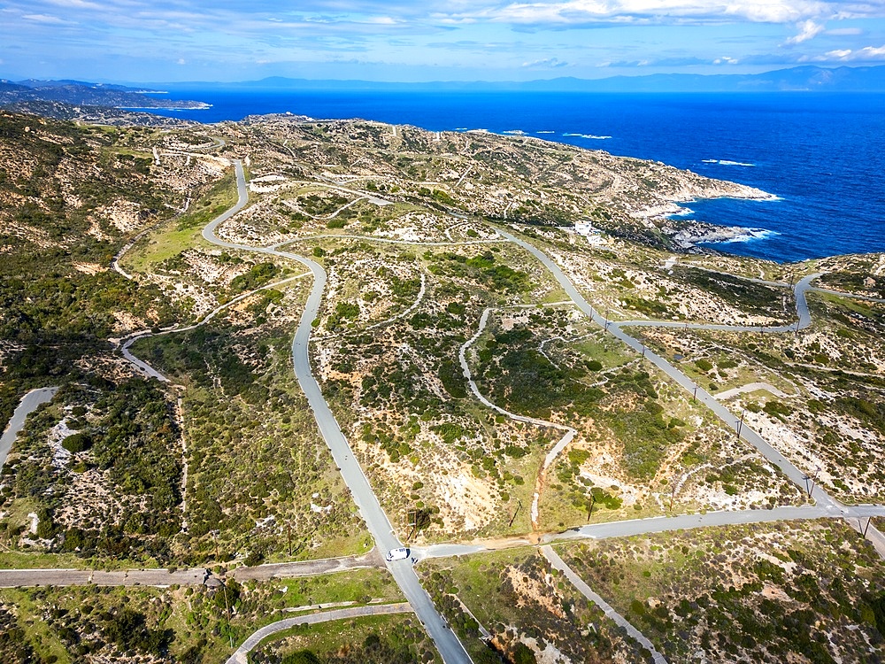 Kriaritsi project area drone aerial view with abandoned roads in the south of Greece