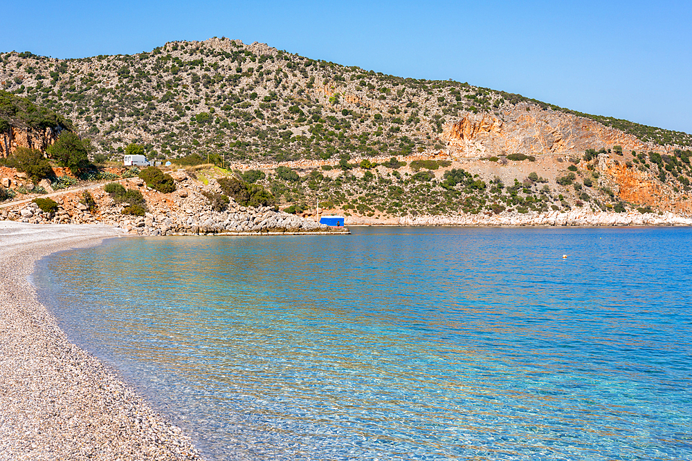 Krioneri pebble beach with turquoise water in Greece