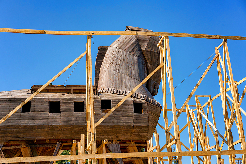 Wooden Trojan horse model of Troy ancient city musem in Hisarlik, Turkey