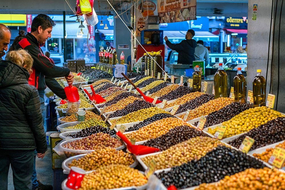 Olives of different varieties in Izmir farms market in Turkey